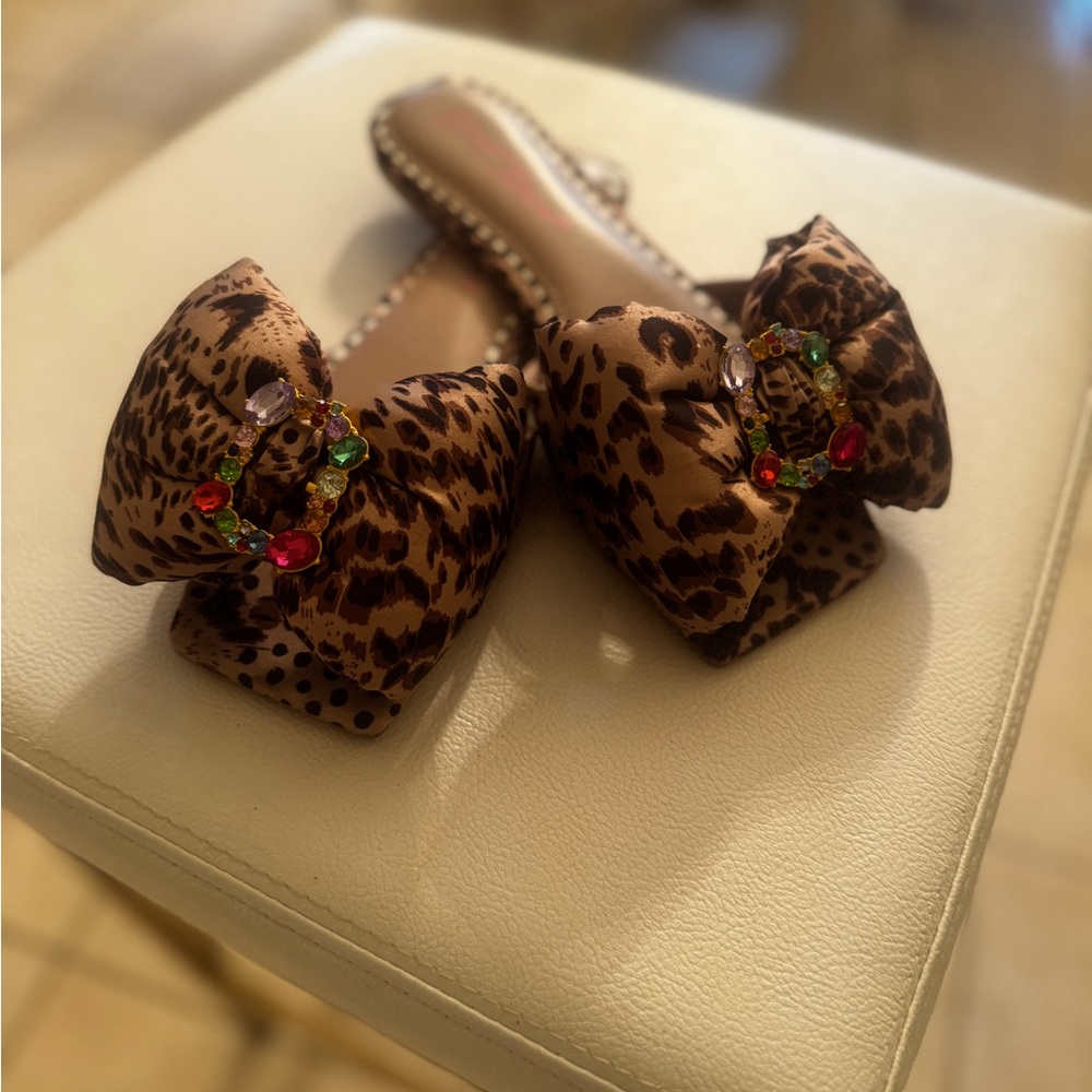 Betsy Johnson leopard and rhinestone sandals